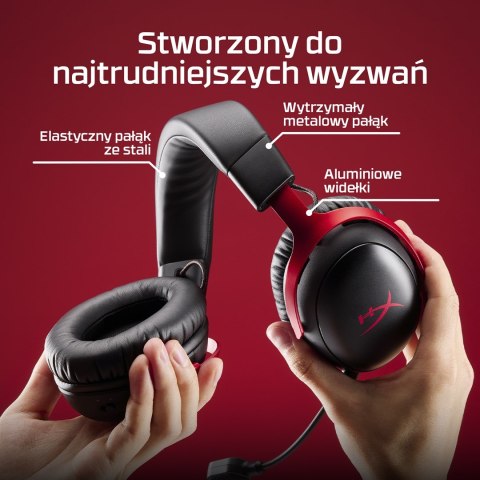 HyperX Cloud III Wireless - bezprzewodowy zestaw słuchawkowy do gier (czarno-czerwony)