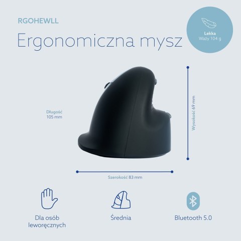 R-Go Pele HE ergonomiczna myszka lewa Bluetooth sidabrina