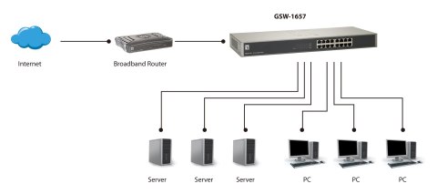 LevelOne GSW-1657 łącza sieciowe Nie zarządzany Gigabit Ethernet (10/100/1000) Czarny, Szary