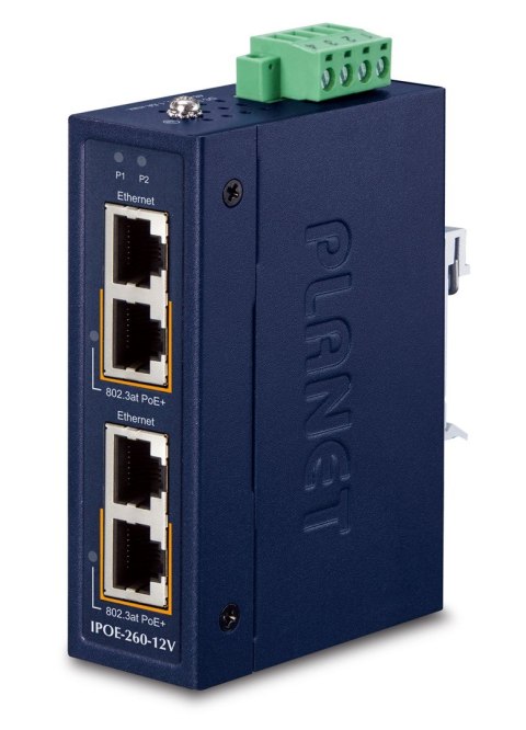 PLANET Industrial 2-port 10/100/1000T Gigabit Ethernet Obsługa PoE Niebieski