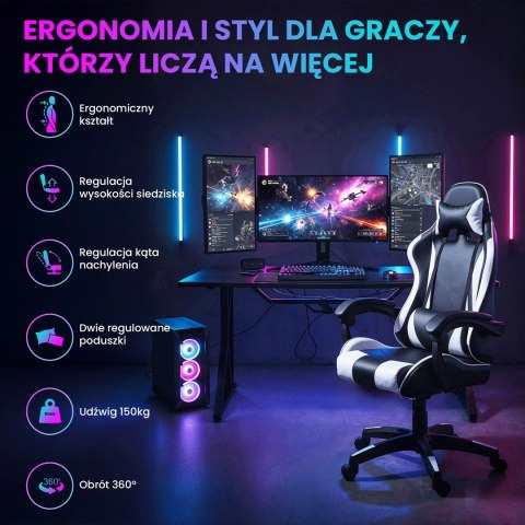 Extralink Gaming | Fotel gamingowy | biurowy, obrotowy, kubełkowy, czarno-biały, G-526
