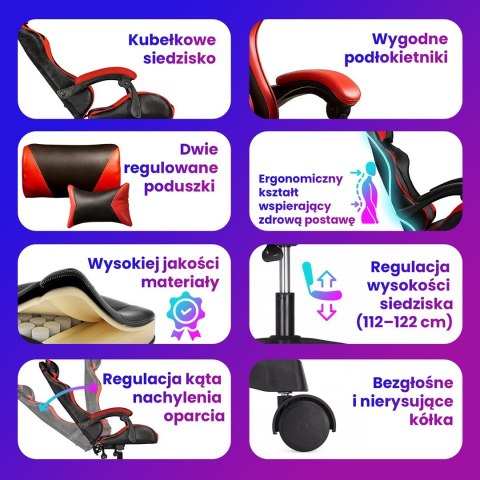 Extralink Gaming | Fotel gamingowy | biurowy, obrotowy, kubełkowy, czarno-czerwony, G-522