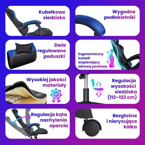 Extralink Gaming | Fotel gamingowy | biurowy, obrotowy, kubełkowy, czarno-niebieski, G-523