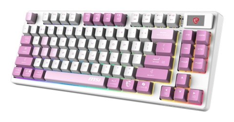 MSI FORGE GK600 TKL WIRELESS VIOLET klawiatura Gaming USB + Bluetooth QWERTY Hiszpański Różowy, Fioletowy, Biały