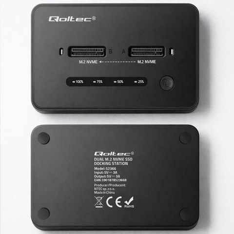 Qoltec Stacja dokująca dysków SSD M.2 NVMe| PCIe | USB-C | 20Gb/s | DUAL 2 x 8TB | klonowanie offline