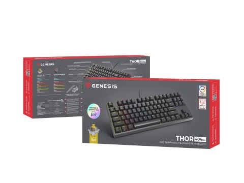 GENESIS Thor 404 TKL klawiatura Gaming USB QWERTY Amerykański międzynarodowy Czarny
