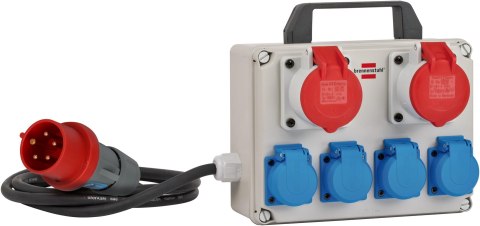 Przedłużacz Brennenstuhl BKV 2/4 T IP44, Podstawowy, Niebieski, Szary, Czerwony, 6 Gniazdo AC, CEE 5p, 2 m, 400 V