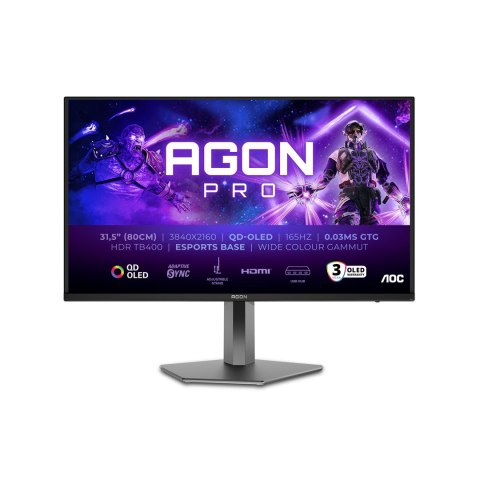 Wyświetlacz OLED AOC AG326UD 32" 165Hz, 3840x2160, 250cd/m2, 2 HDMI