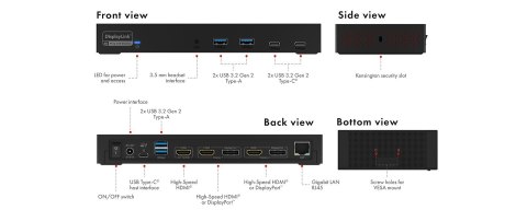 ICY BOX IB-DK2246AC Przewodowa USB 3.2 Gen 2 (3.1 Gen 2) Type-A Czarny