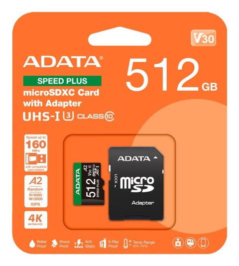 Karta pamięci MEMORY MICRO SDXC 512GB UHS-I ADATA UD512GUI3V30A2SP-RA1