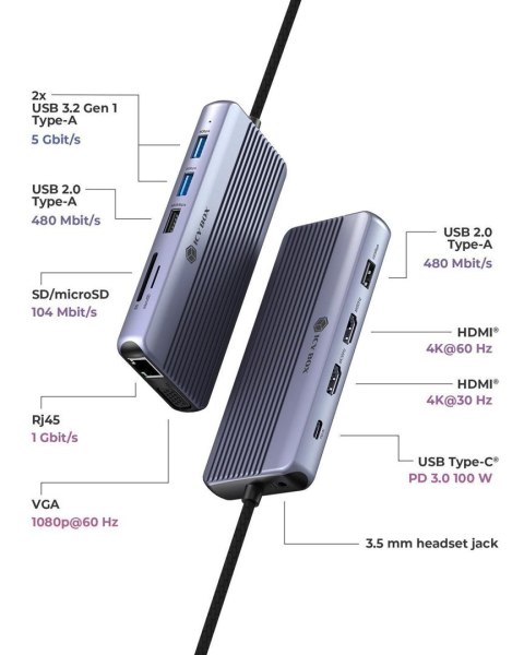 ICY BOX IB-DK4062-CPD Przewodowa USB 3.2 Gen 1 (3.1 Gen 1) Type-C Antracyt