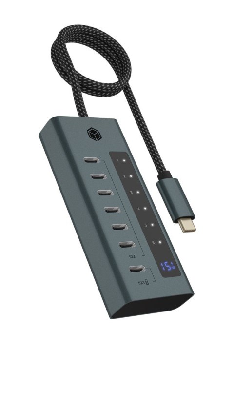 ICY BOX IB-HUB1457-C31 USB 3.2 Gen 1 (3.1 Gen 1) Type-C 10000 Mbit/s Niebieski, Szary