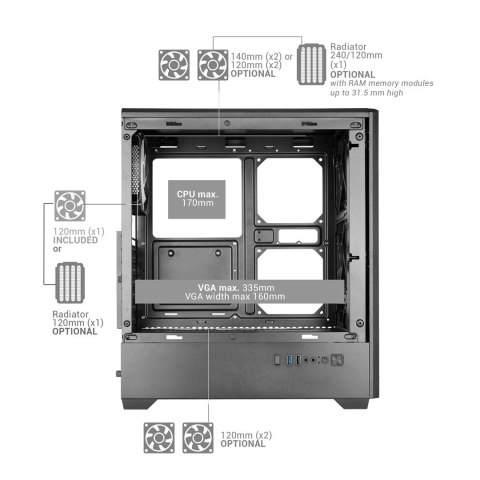 TACENS MARS MC-QUANTUM 3xFDB120+1xARGB120 USB-C ATX-obudowa/cases