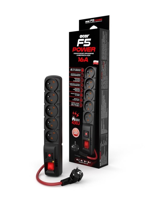 Listwa zasilająca Acar F5 Power 16A (1,5m ; czarny)