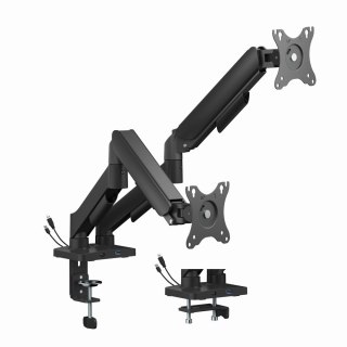 GEMBIRD BIURKOWE RAMIĘ NA DWA MONITORY Z PORTAMI USB (REGULOWANE), OD 17" DO 32", OBCIĄŻENIE DO 9 KG