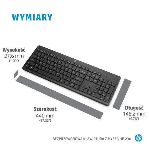Zestaw klawiatura + mysz HP 230 Wireless Mouse and Keyboard Combo bezprzewodowe czarne Niemiecki układ klawiszy QWERTZ 18H24AA#A