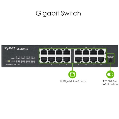 Switch Zyxel GS1100-16E-EU0101F 16p Unmanaged, Fanless, Slim