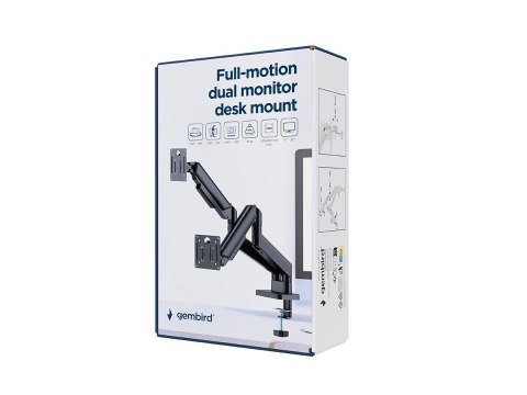 GEMBIRD BIURKOWE RAMIĘ/UCHWYT NA DWA MONITORY (REGULOWANE) 17"-32", OBCIĄŻENIE DO 10KG, KOLOR CZARNY