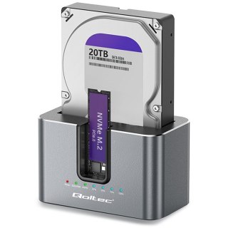 QOLTEC STACJA DOKUJĄCA HDD SSD | SATA | M.2 NVME | KLONOWANIE | USB-C | 10GB/S