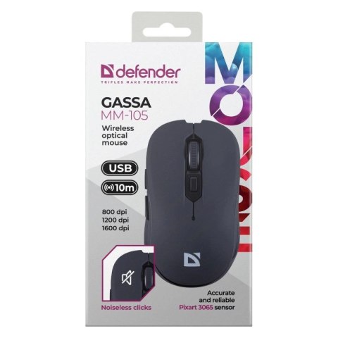 DEFENDER MYSZ BEZPRZEWODOWA GASSA MM-105 RF SILENT CLICK CZARNA 52105