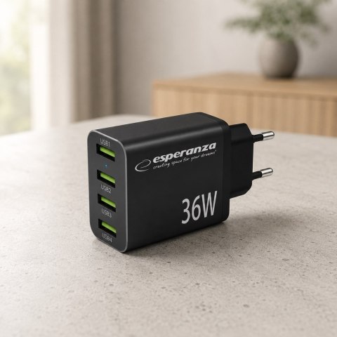 ESPERANZA ŁADOWARKA SIECIOWA 36W 4X USB-A QC 3.0 18W EZC107K