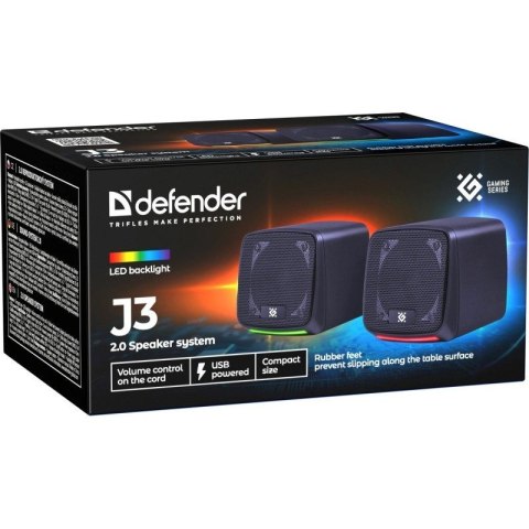 DEFENDER GŁOŚNIKI PC J3 2.0 6W LED USB CZARNE 65963