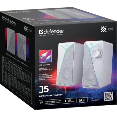 DEFENDER GŁOŚNIKI PC J5 2.0 6W LED USB BIAŁE 65205