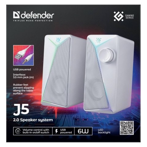 DEFENDER GŁOŚNIKI PC J5 2.0 6W LED USB BIAŁE 65205