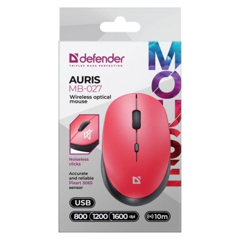 DEFENDER MYSZ AURIS MB-027 RF SILENT CZERWONA OPTICAL 52026