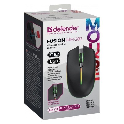 DEFENDER MYSZ BEZPRZEWODOWA FUSION MM-283 RF AKUMULATOROWA CZARNA 52283