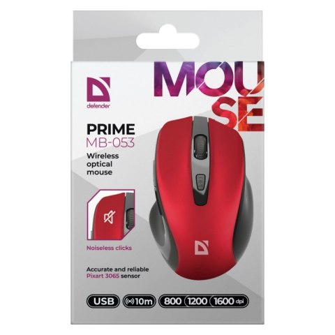 DEFENDER MYSZ BEZPRZEWODOWA PRIME MB-053 RF SILENT CLICK CZERWONA 52052