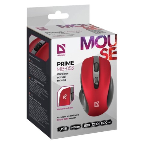 DEFENDER MYSZ BEZPRZEWODOWA PRIME MB-053 RF SILENT CLICK CZERWONA 52052