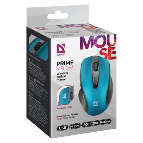 DEFENDER MYSZ BEZPRZEWODOWA PRIME MB-053 RF SILENT CLICK TURKUSOWA 52054