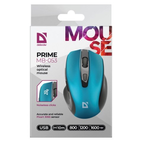 DEFENDER MYSZ BEZPRZEWODOWA PRIME MB-053 RF SILENT CLICK TURKUSOWA 52054