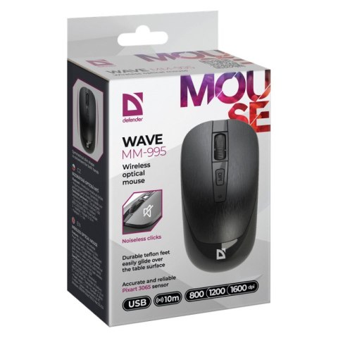 DEFENDER MYSZ BEZPRZEWODOWA WAVE MM-995 RF SILENT CLICK CZARNA 52995