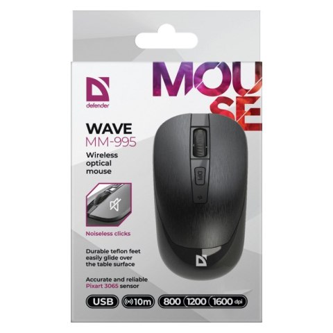 DEFENDER MYSZ BEZPRZEWODOWA WAVE MM-995 RF SILENT CLICK CZARNA 52995