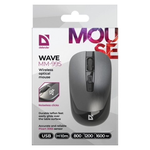DEFENDER MYSZ BEZPRZEWODOWA WAVE MM-995 RF SILENT CLICK SREBRNA 52993
