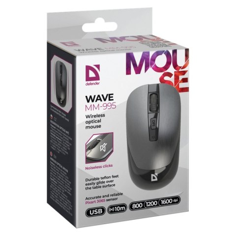 DEFENDER MYSZ BEZPRZEWODOWA WAVE MM-995 RF SILENT CLICK SREBRNA 52993