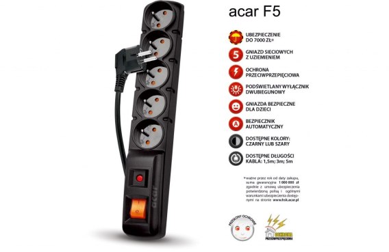 FILTR NAPIĘCIOWY ACAR F5 czarny 5m W0102